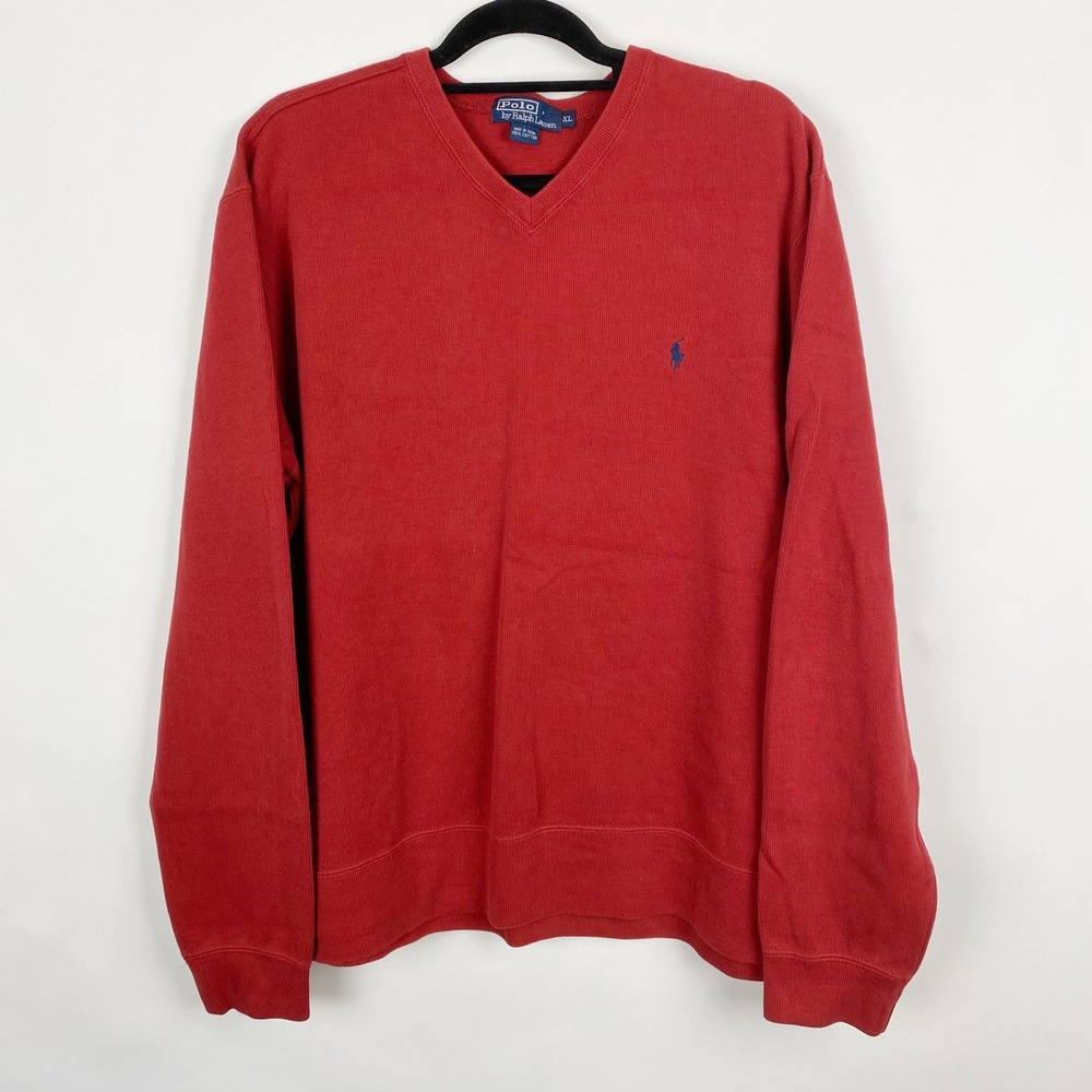 Polo Ralph Lauren Mens V‎ Neck Long Sleeve Sweater Red Cotton XL